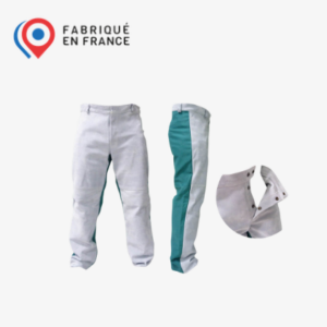 Pantalon de soudeur en cuir croûte bovin naturelle et toile ignifugée Proban®
