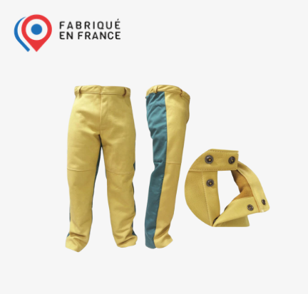 Pantalon de soudeur en cuir fleur bovin et toile ignifugée Proban®